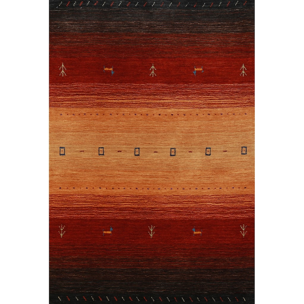 Hand Knotted Oriental 100% Wool Carpet Tribal Animal Pictorial Oranges & Rust Gabbeh Area Rug - 4' 11'' X 3' 2''