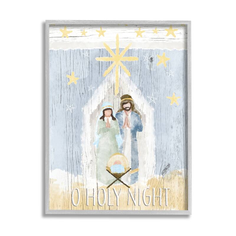 Stupell Holy Night Holiday Nativity Stable Yellow Stars Framed Wall Art - Blue