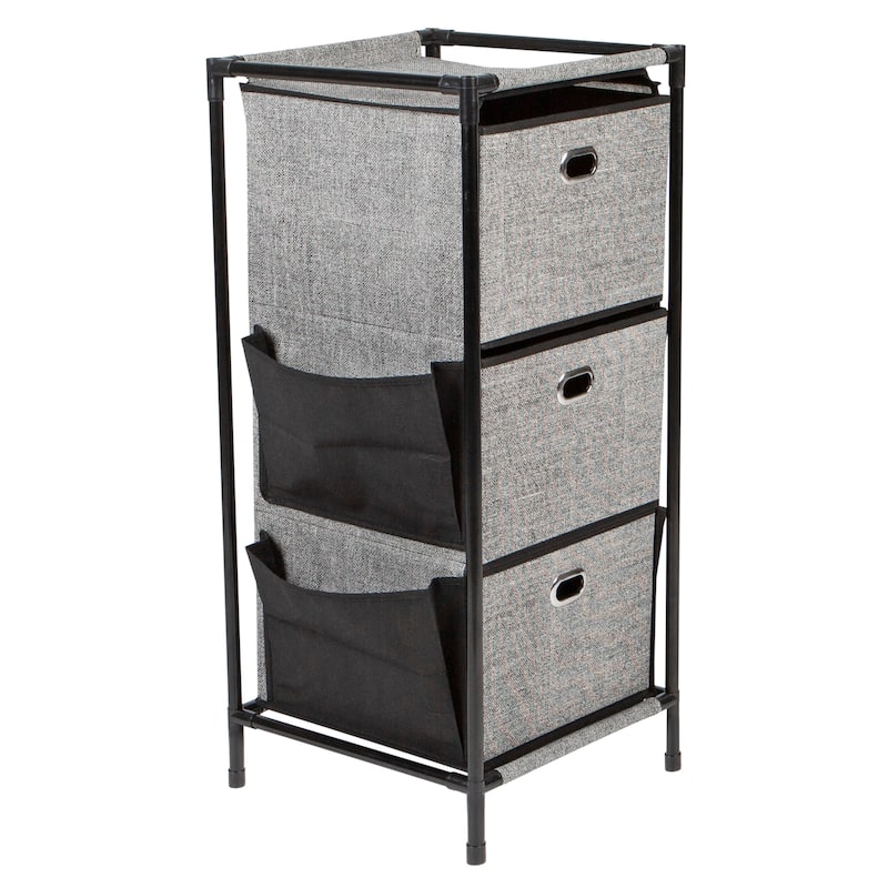 Simplify 3 Tier Storage Drawers with Side Pockets in Black - 13.4"x 13.8"x 30"