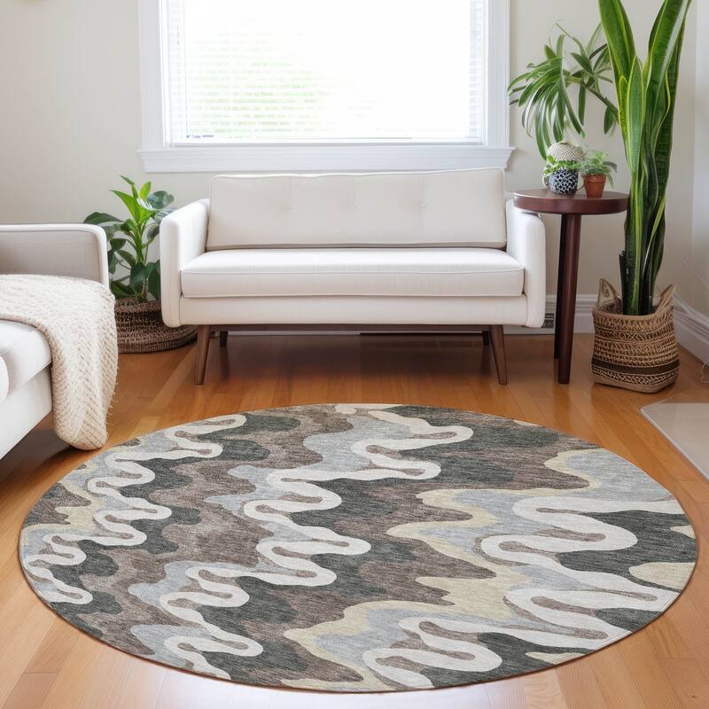 Premium Washable Super Soft Abstract Stripes Mayfield Rug - Charcoal - 8' x 8' - Round