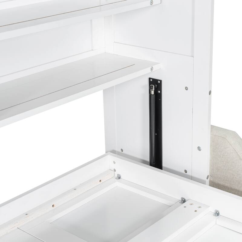 Murphy Cabinet Bed with Folding Sofa Built-in Storage Shelves and LED Light