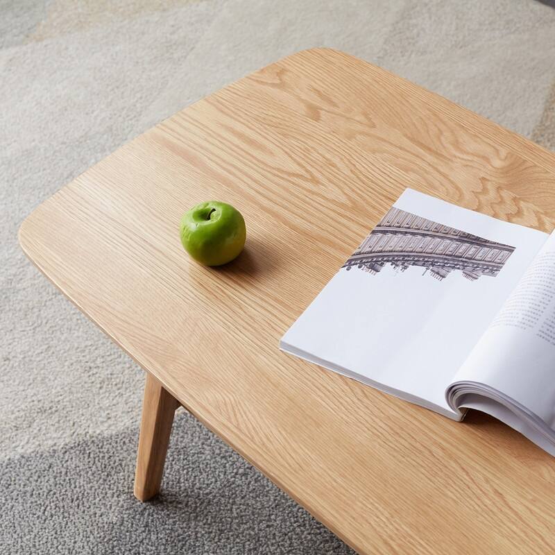 Grondin Nordic Natural Solid Wood 2-Tier Coffee Table with Shelf, Rectangle Accent Cocktail Table