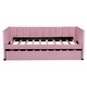 preview thumbnail 3 of 9, Twin Size Stylish Velvet Upholstered Daybed Ergonomic Design Backrest Daybed with Trundle Bed Wood Slat Support, Pink
