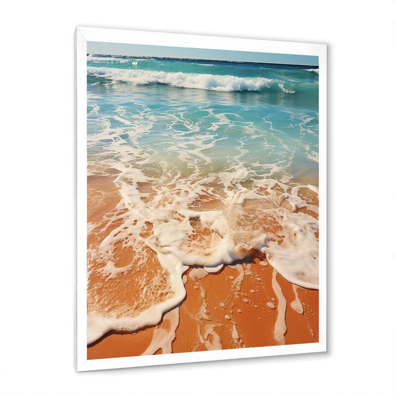 Designart "Tropical Beach Aerial View I" Coastal Beach Wall Decor White - Coastal Bedroom Framed Canvas Wall Art