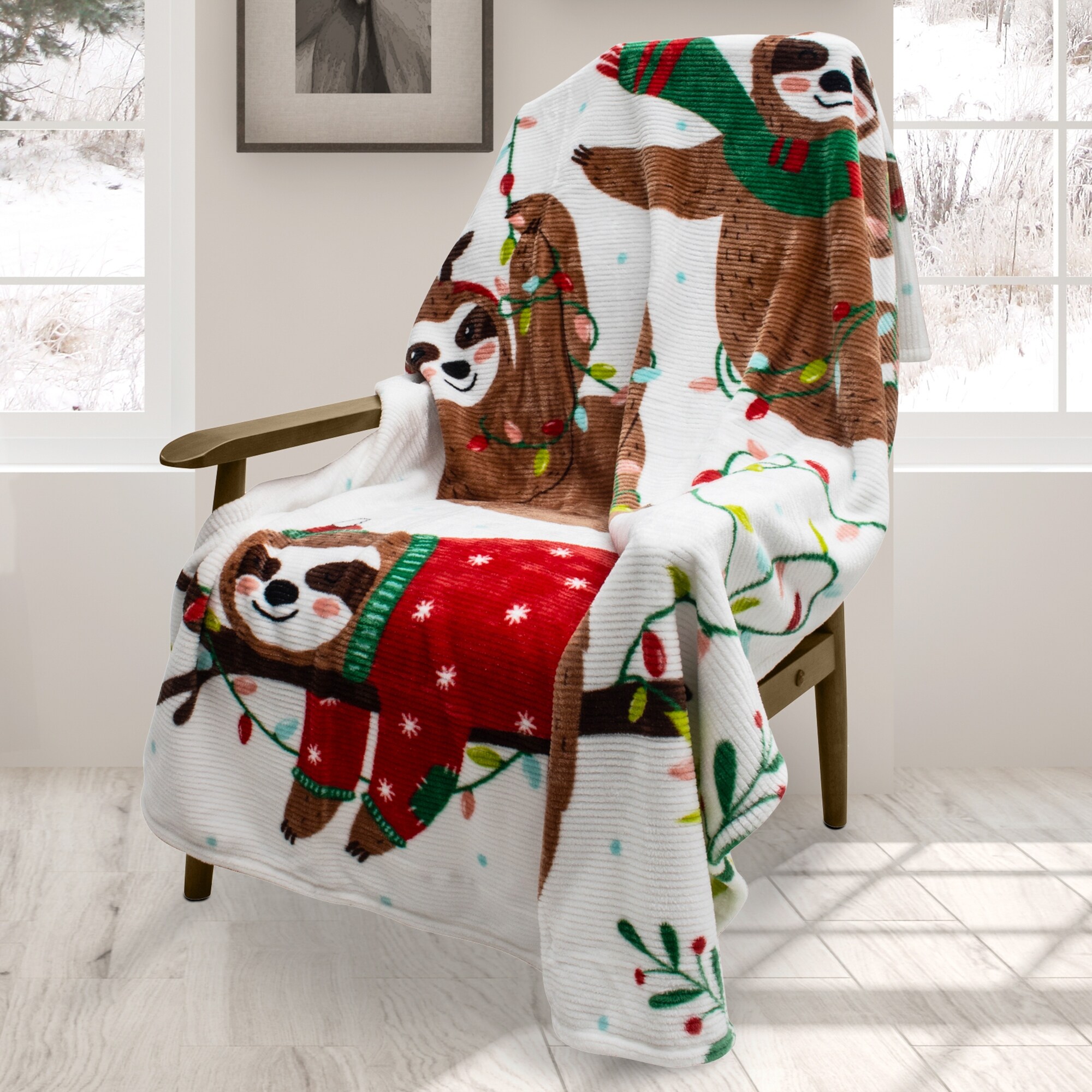 Premium Flannel Christmas Throw Blanket 60in x 48in Sloths