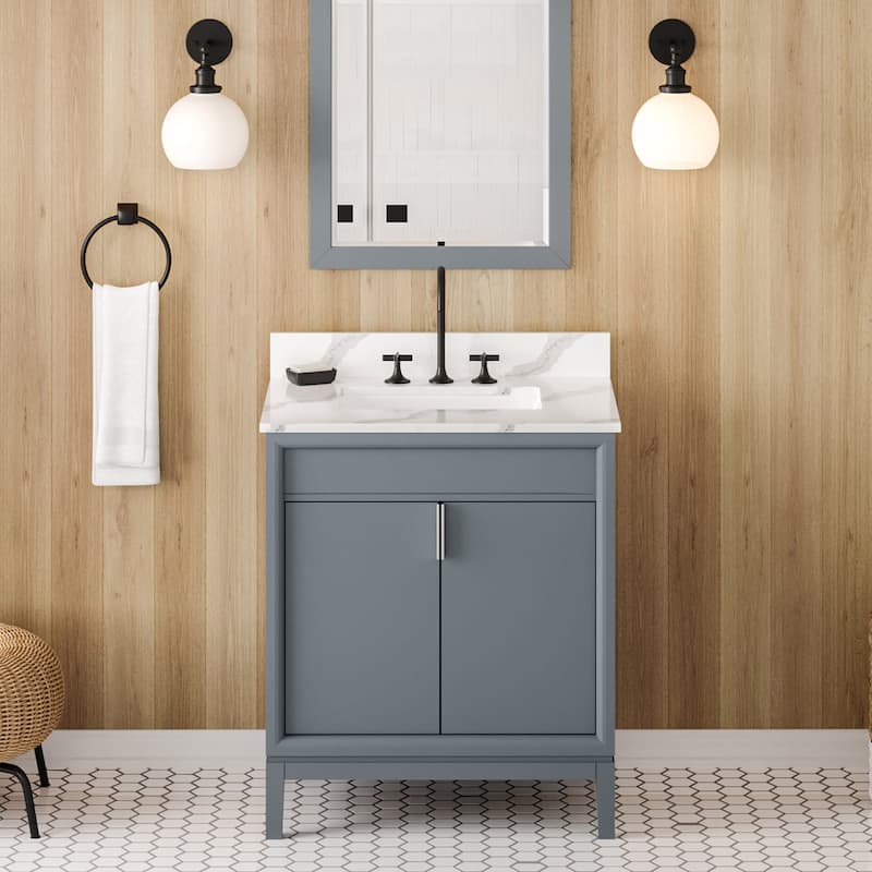 Jeffrey Alexander VKITTHE30R-QUARTZ Theodora II 30" Free Standing - Blue Steel / Calacatta Vienna