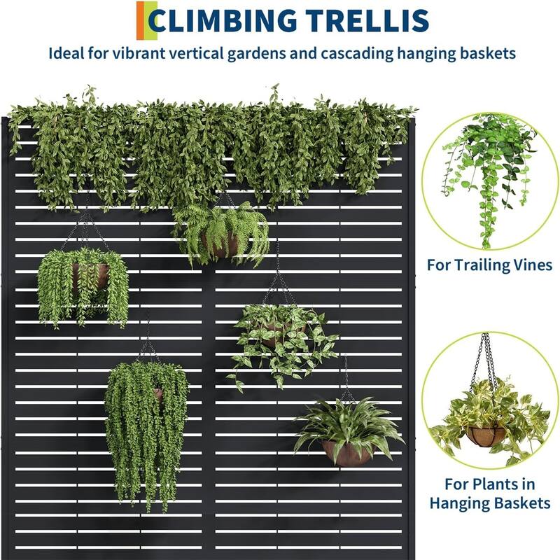 71 x 47 x 16 Inch Metal Raised Garden Bed with Trellis for Climbing Plants Vegetables and Privacy Screen Horizontal stripes