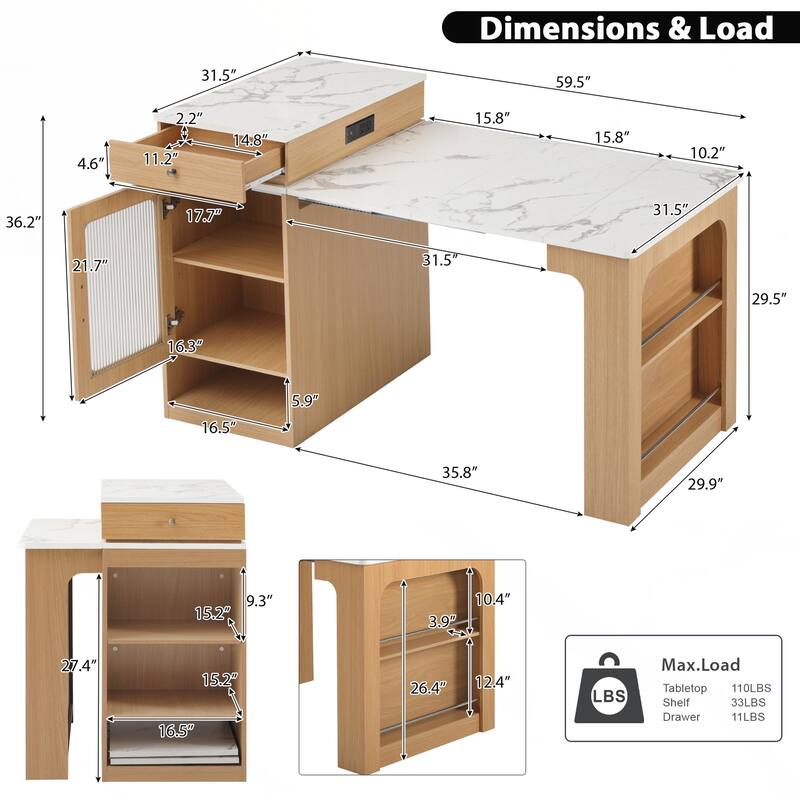 Kitchen Storage Table with Double-sided Storage, Kitchen Island with 2 Drawers