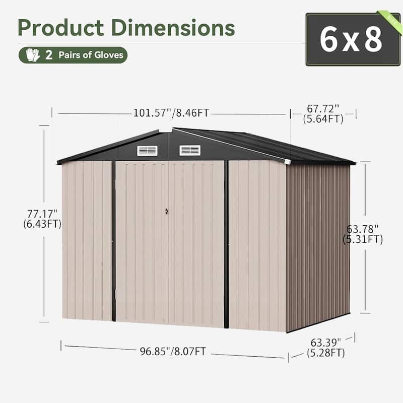 Outdoor Storage Shed with Lockable Doors and Air Vents for Garden