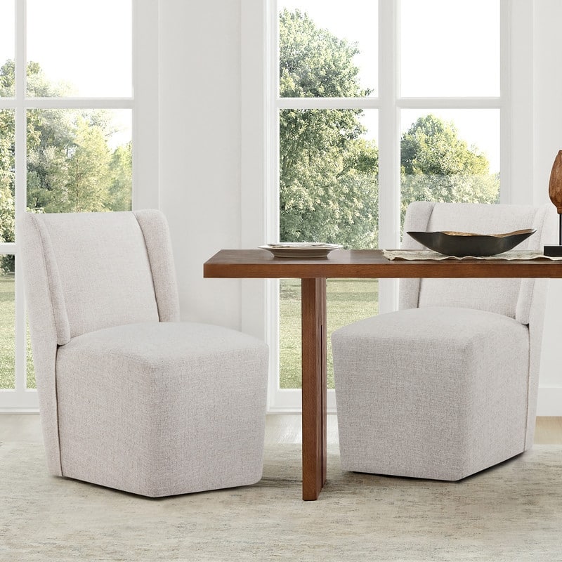 Spruce & Spring Iris Modern Upholstered Fabric Dining Chair with Casters - Set of 2 - Wheat(Multi-colored)
