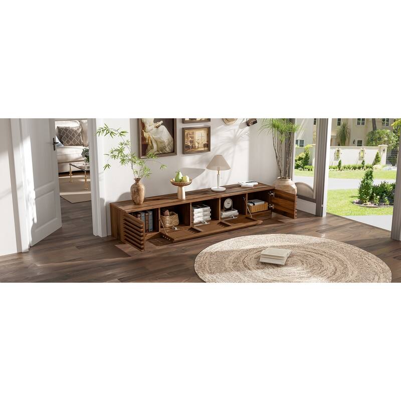 Rectangular TV Stand for TVs Up to 85", Wooden Media Console Storage Cabinet with Cable Management, Floor TV Console Table