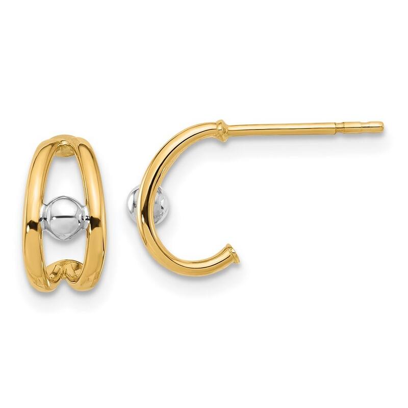 Curata 14k Two Tone Gold Polished J hoop Post Earrings - 10.5x5.75mm