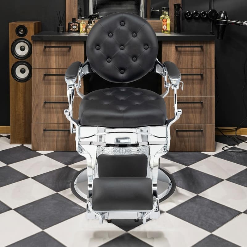 OmySalon PVC Leather, Silver Electroplated Aluminum Alloy Frame, Reclining Hair Salon Chair - N/A