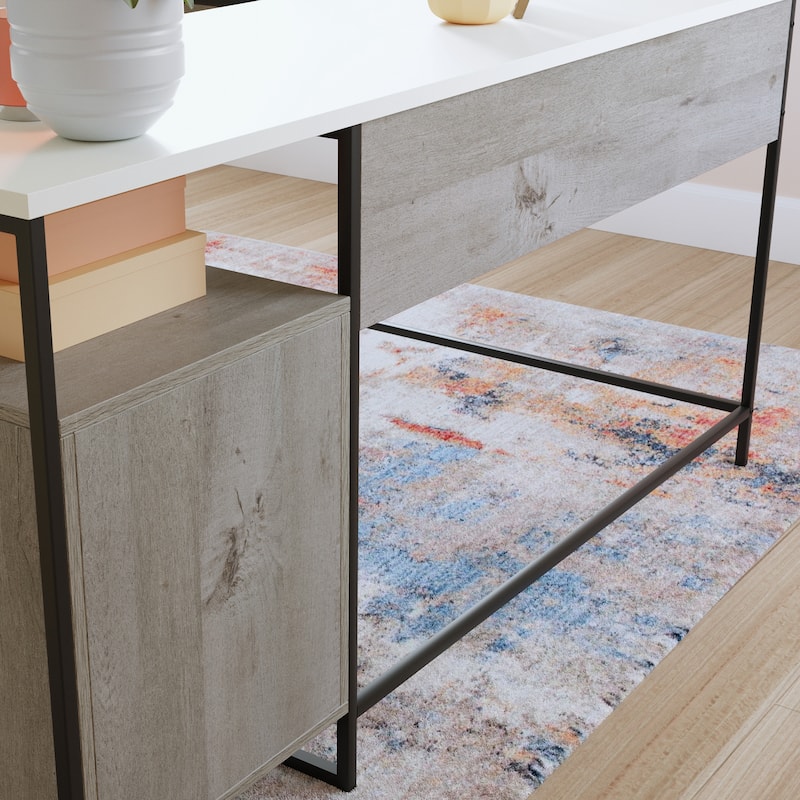 Wood L-Shaped Desk with Minimalist Design, Brown