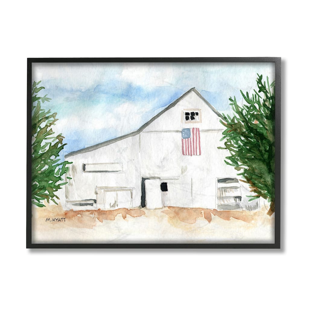 Stupell American Barn Side Soft Blue Brown Watercolor Framed Wall Art