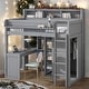 preview thumbnail 2 of 26, Wood Twin Size Loft bed with Multiple Storage Shelves and Wardrobe, Gray
