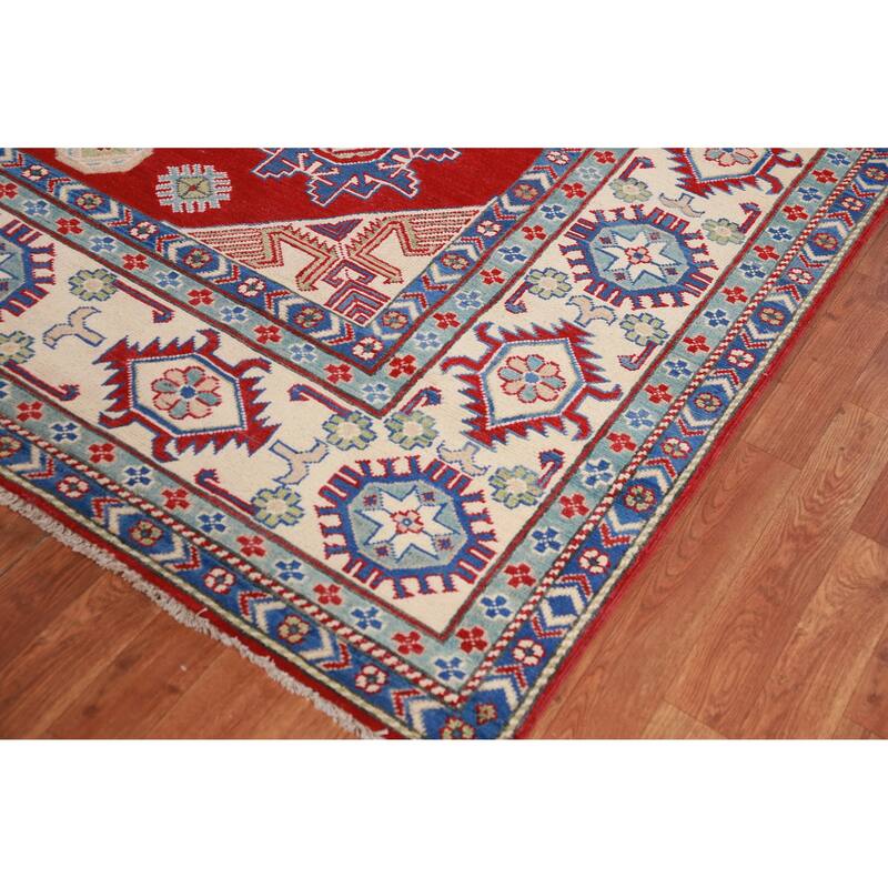 Hand Knotted Oriental 100% Wool Carpet Traditional Geometric Red Kazak Area Rug - 11' 5'' X 8' 4''