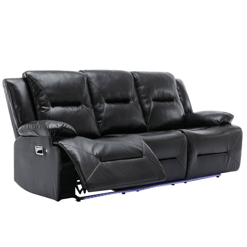 3 Seater Home Theater Recliner Manual Recliner Chair with a LED Light Strip Two Built-in Cup Holders
