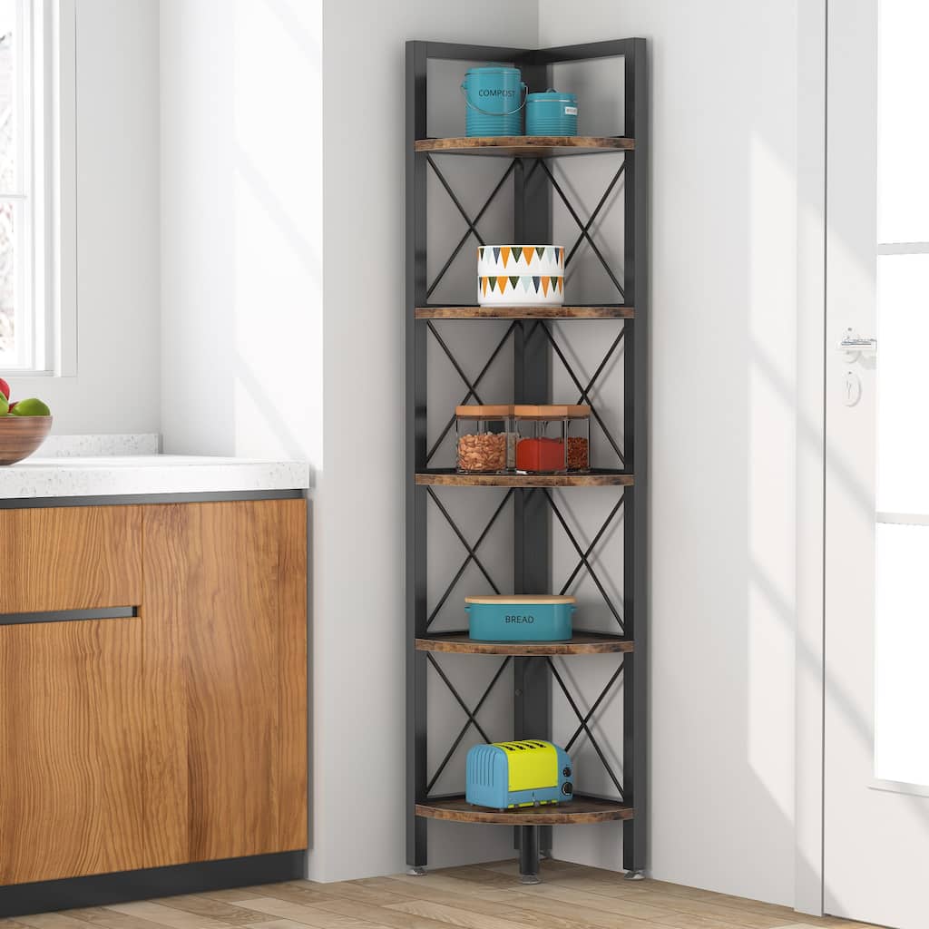 5-Tier Corner Shelves, 5 Shelf Corner Bookshelf and Bookcase