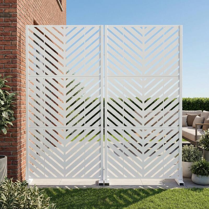 Outdoor Privacy Screen with Stand for Patio Garden Metal Fence Set of 2 - White - 59"x30"
