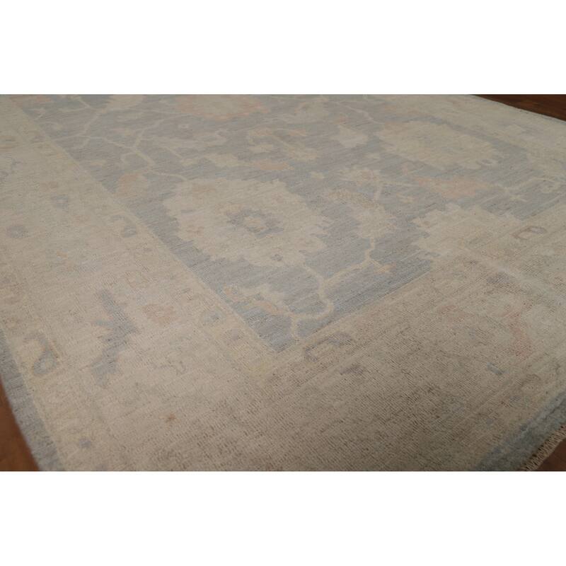 Vegetable Dye Blue Oushak Turkish Rug Hand-Knotted Wool Carpet - 5'11"x 9'7" - 5'11"x 9'7" - Blue