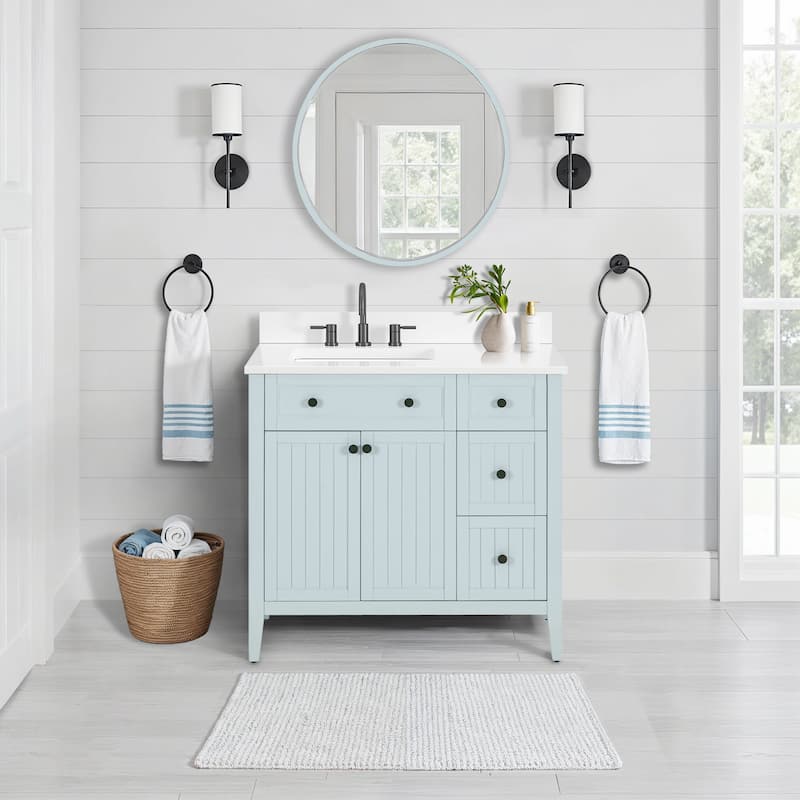 Layla Bathroom Vanity in Ice Blue with White Engineered Stone Top