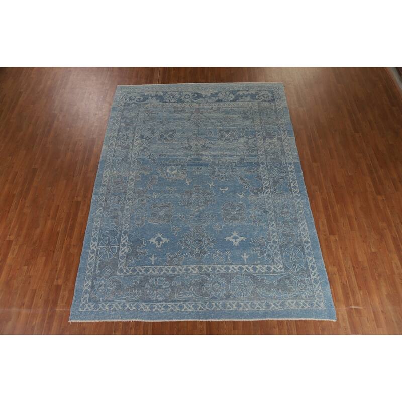 Hand Knotted Oriental 100% Wool Carpet Transitional All-Over Navy Blue & Blues Oushak Area Rug - 11' 2'' X 8' 5''