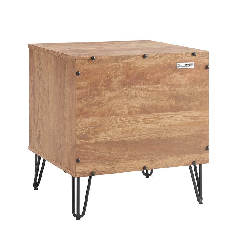 20" Fluted Nightstand with Single Drawer and Metal Legs Modern Design