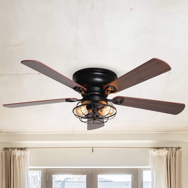 48" Indoor Low Profile Matte Black Ceiling Fan with Light Kit - 48 in