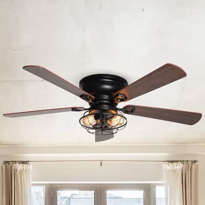 48" Wooden 5-Blade Low Profile Metal Ceiling Fan with Remote