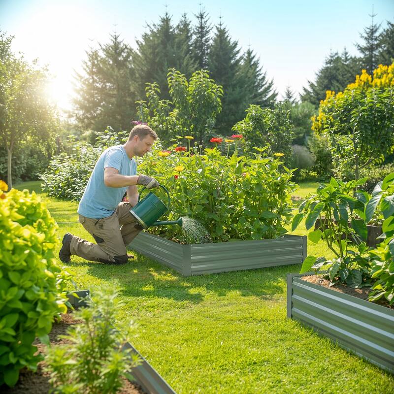 Aoodor 8x4x1ft Metal Raised Garden Bed - 8' x 4' x1' - Green