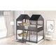 preview thumbnail 15 of 26, Full Over Full Wood Bunk Bed with Roof, Window, Guardrail & Ladder, Playhouse-Inspired, Safe & Durable Design, Antique Grey
