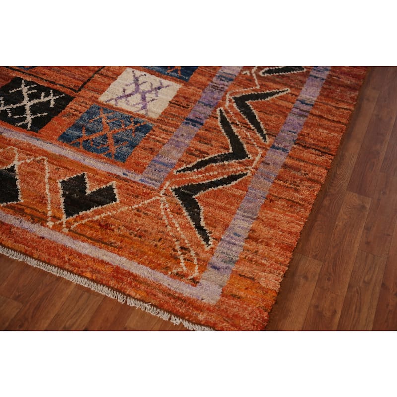 Orange Tribal Geometric Moroccan Oriental Rug Hand-Knotted Wool Carpet - 8'9" x 9'11"