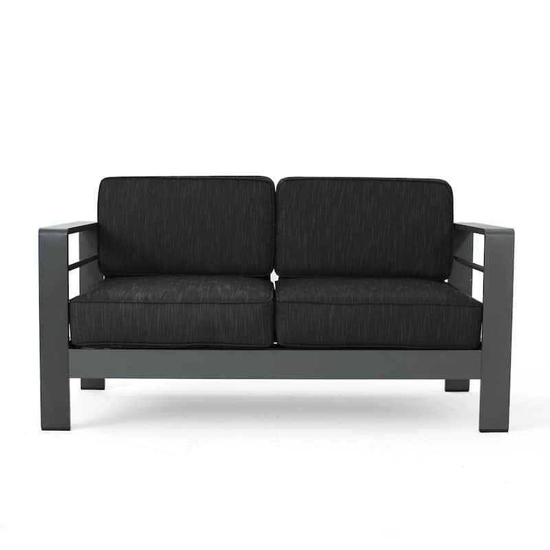 Cape Coral Outdoor Aluminum 5-piece Chat Set with Cushions & Fire Table by Christopher Knight Home