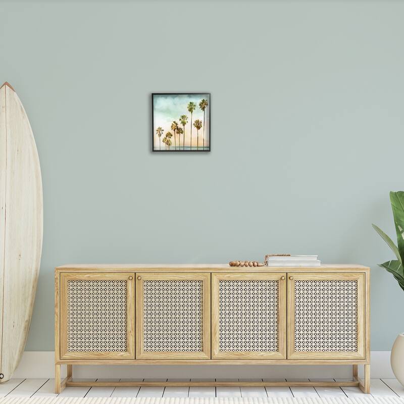 Stupell Tropical Beach Palm Trees Blue Green Sky Framed Wall Art, 12x12