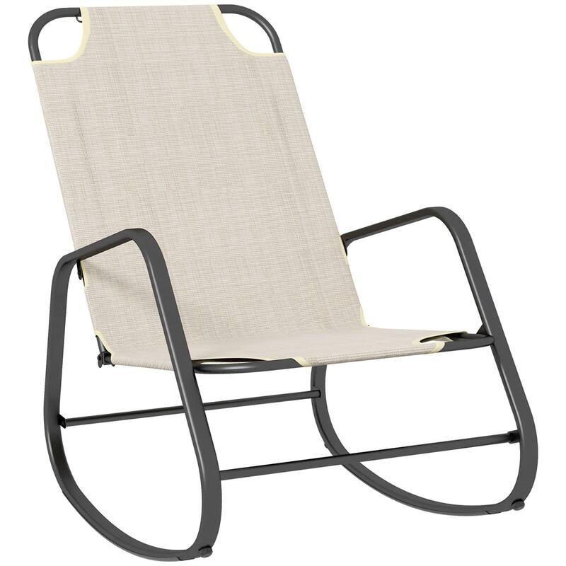 Steel Rocking Chair with Sling Fabric, High Back and Armrest - 23.25" W x 36.5" D x 36.25" H - Light Brown