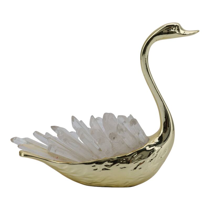 Metal Sitting Swan Sculpture with Tall Neck Elegant Home Decor
