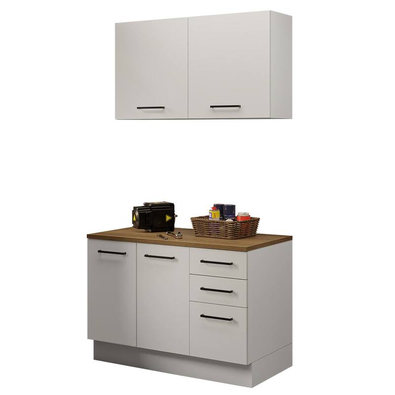 Madesa 2-Piece Garage and Utility Room Storage Cabinet Set with 47 Inch Base Cabinet and 47 Inch Wall Cabinet Modular - White