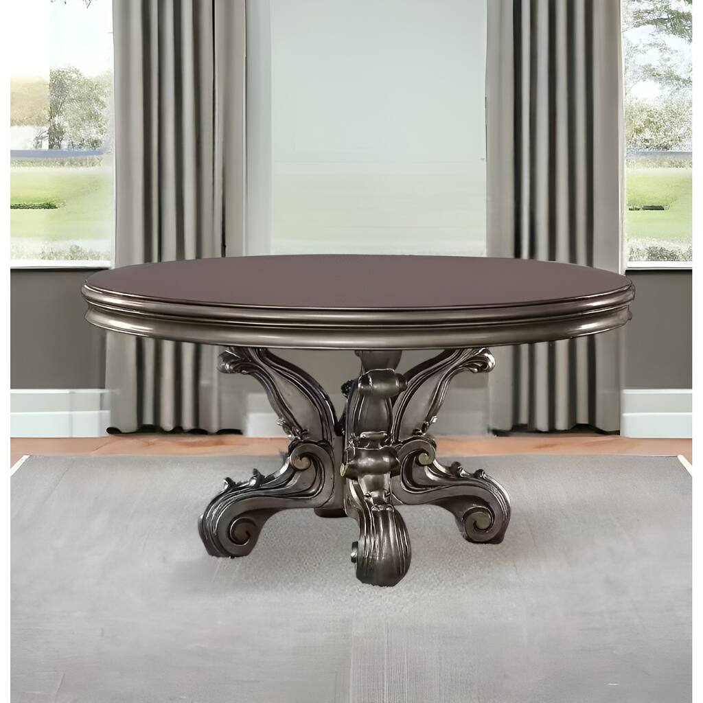 Gray Solid Wood Pedestal Base Round Top Dining Table - Overstock - 41228948