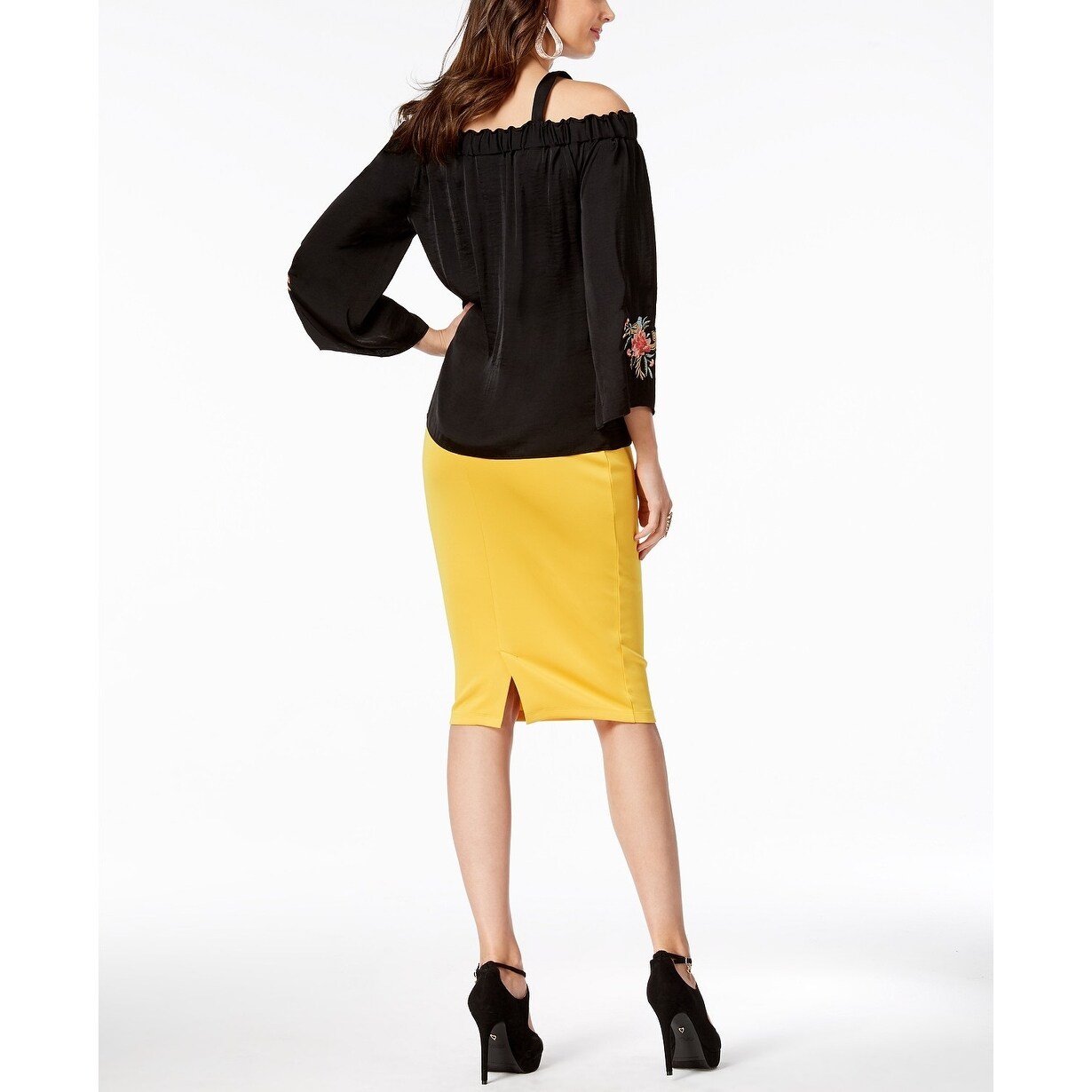 yellow pencil skirt