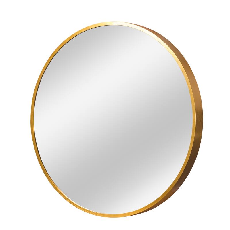 HomeRoots 20" Gold Aluminum Round Framed Bathroom Vanity Mirror - 20.00 in. x 20.00 in. x 1.10 in.
