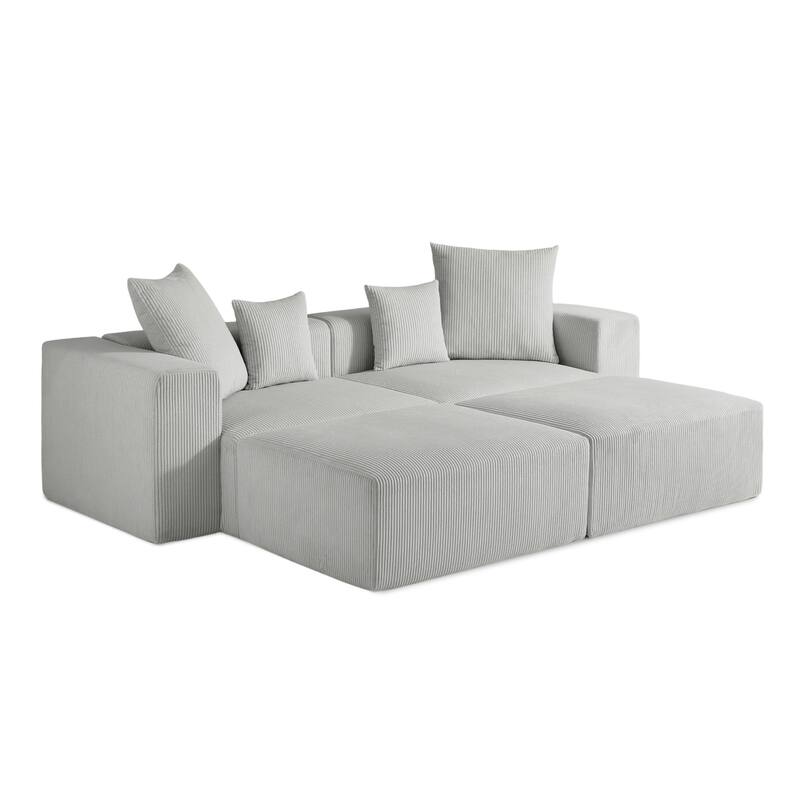 81"W No Assembly Corduroy Modular Sectional Sofa with Ottoman