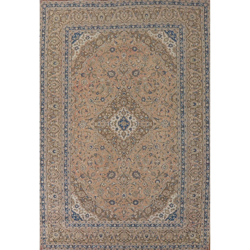 Traditional Kashan Vintage Persian Area Rug Handmade Wool Carpet - 9'9" x 12'9"