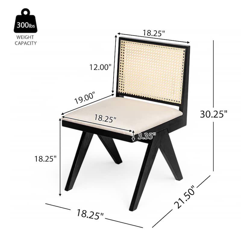 Roomfitters Upholstered Cane Back Dining Chair with Solid Wood Frame, Set of 2