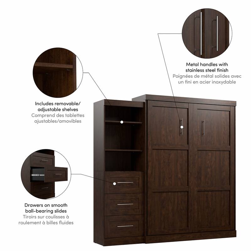 Bestar Pur Queen Murphy Bed with Shelving Unit and Drawers (90W)