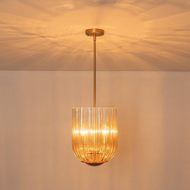 3-Light Midcentury Gradient Striped Wineglass-shape Pendant - 11.0 in