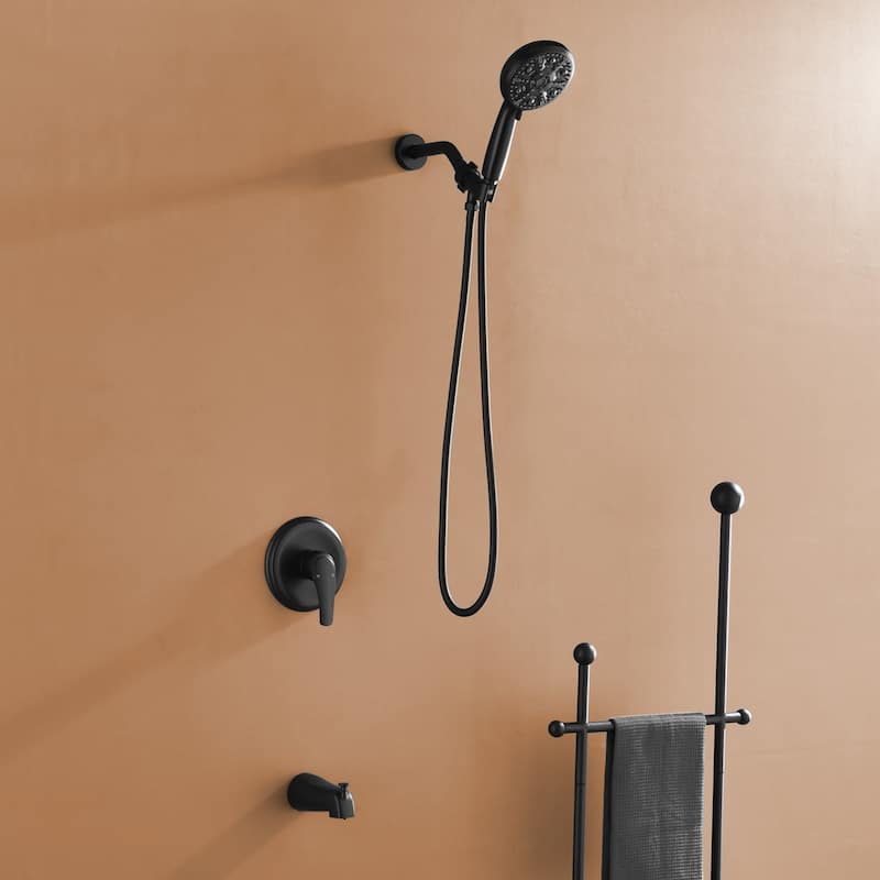 Modland Pressure Balance Shower Faucet Set 10-Setting Handheld Spray cUPC Anti-Scald Brass Valve Kit - Matte Black