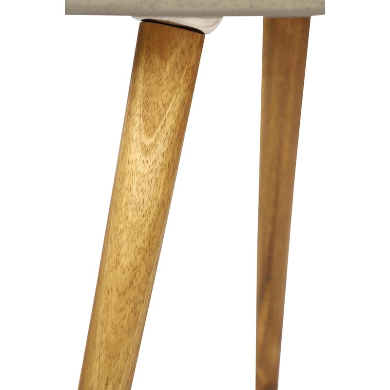 Gray Concrete Inspired Oval End Table Outdoor Accent Table with Brown Tapered Wood Legs
