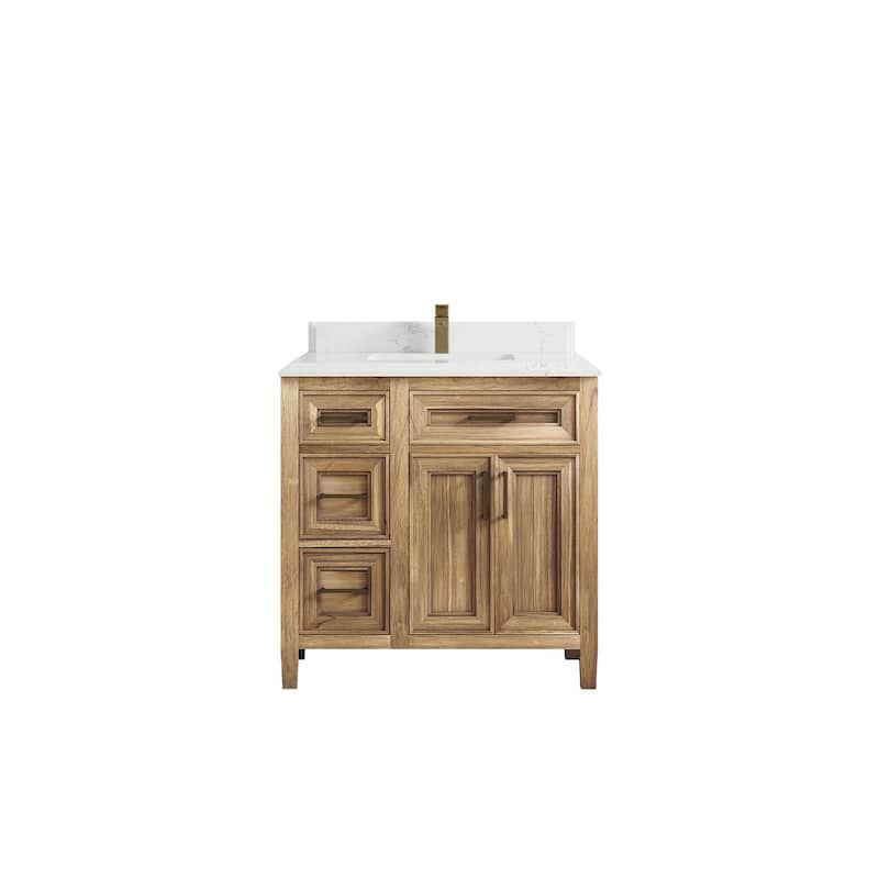 Willow Collections 36 in. W x 22 in. D Santa Monica Teak Bathroom Vanity Center with Countertop - 1.5" Empira White - Whitewashed Teak
