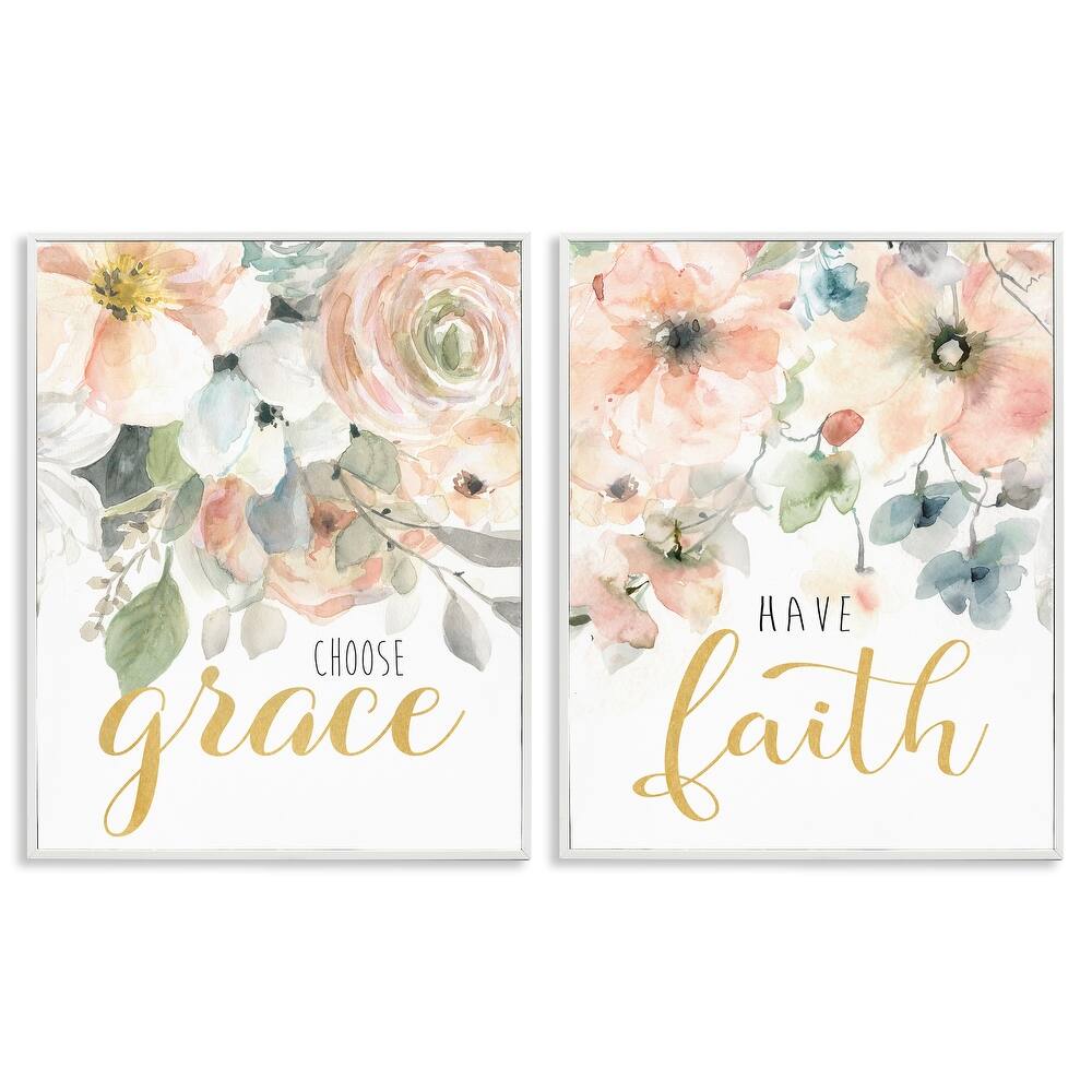 Stupell Spiritual Phrases on Florals Framed Giclee Art Design By Carol Robinson (Set of 2)